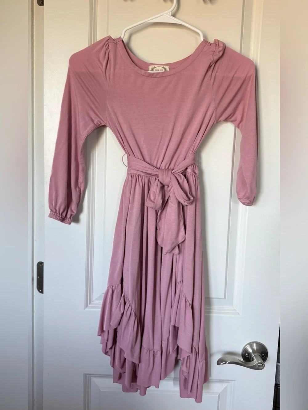 Girls' Pink High-Low Ruffle Dress with Waist Tie